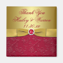 PRINTED RIBBON Red, Gold Floral Wedding Favor Fridge Magnets