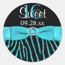 PRINTED RIBBON Zebra Sweet 16 Favor Sticker