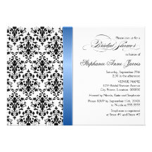 Printed Royal Blue Ribbon Damask Bridal Shower Custom Announcements