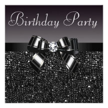 Printed Sequins, Bow & Diamond  Birthday Party Invites