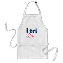 products "i tri" blue with red "LIVE" Apron