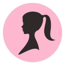 Profile of a girl with pony tail round sticker