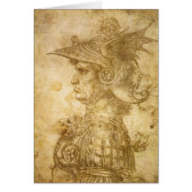 Profile of a warrior in helmet greeting card