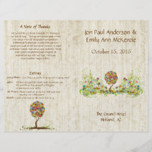 Programme de mariage d'arbre de fleur de damassé d tract customisé