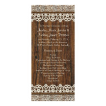 Programme en bois de mariage de dentelle ene ivoir double carte personnalisée