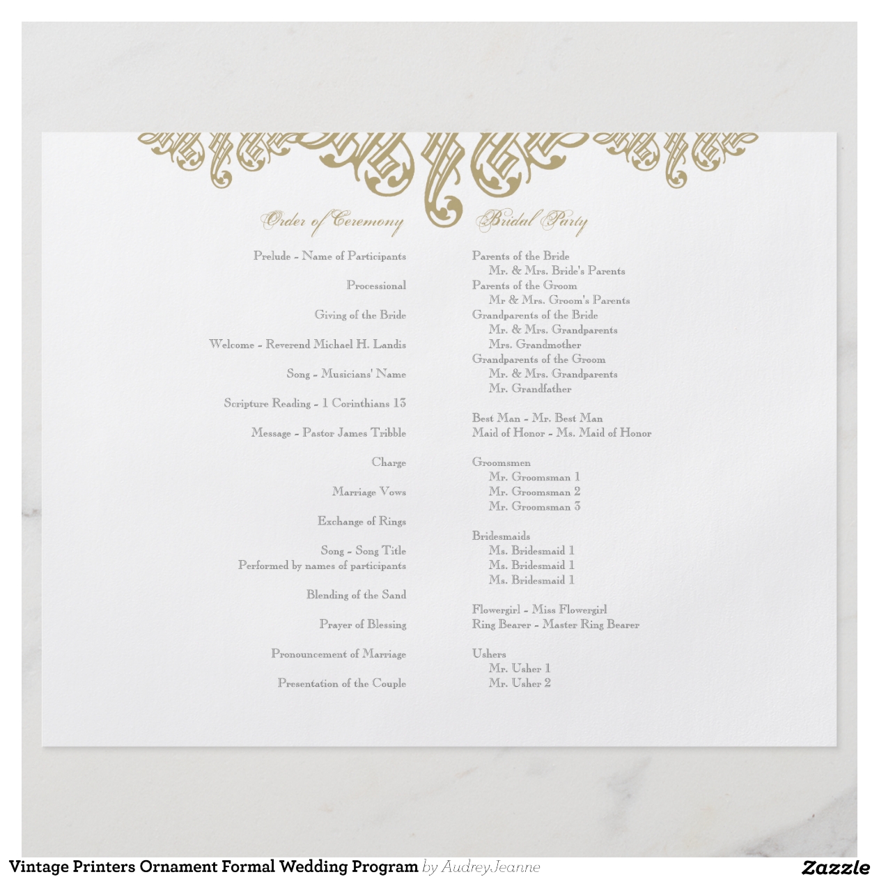 Programmes de mariage Vintage Programmes de mariage Vintage