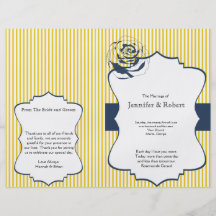 Programme jaune bleu moderne de mariage de rayure prospectus personnalisés