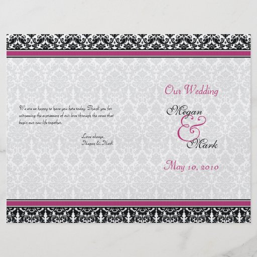 Programme rose et noir de mariage damassé tract customisé