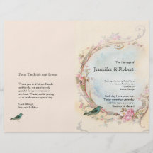 Programme vintage de rose de rose et de mariage de prospectus en couleur
