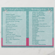Programmes de cérémonie de mariage de plage d'Aqua Prospectus