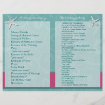 Programmes de cérémonie de mariage de plage d'Aqua Prospectus Avec Motif