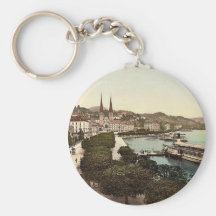 Promenade and cathedral, Lucerne, Switzerland clas Key Chains