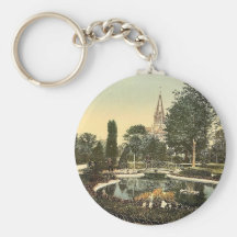 Promenade and St. Genieve Church, Mulhausen, Alsac Keychain