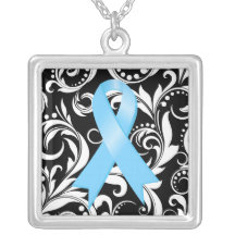 Prostate Cancer Ribbon Deco Floral Noir Necklaces