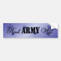 Proud Army Wife Blue Flowers Bumper Stickers