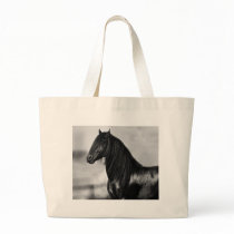 Proud Friesian black stallion horse Canvas Bags