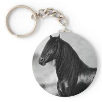 Proud Friesian black stallion horse Keychain