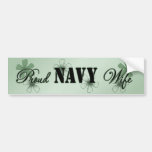 Proud Navy Wife Green Flowers Bumper Sticker