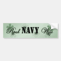 Proud Navy Wife Green Flowers Bumper Sticker