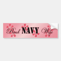 Proud Navy Wife Peach Flowers Bumper Stickers
