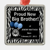Proud New Big Brother Blue Zebra Christmas Tree Ornaments