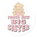 Proud New Big Sister Girl Round Sticker