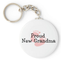 Proud New Grandma Baby Girl Footprints Key Chain