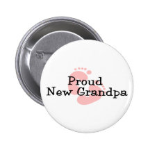 Proud New Grandpa Baby Girl Footprints Pinback Button