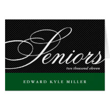 Proud seniors black/green graduation announcement cards