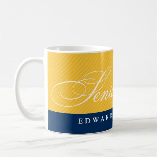 Proud seniors blue yellow stripes class year coffee mug