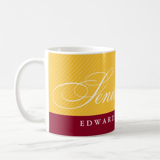 Proud seniors maroon red yellow stripes class year coffee mug