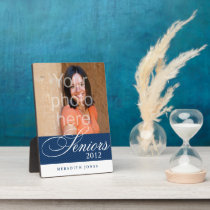 Proud seniors navy white graduation class photo plaques