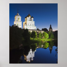 Pskov Kremlin and Trinity Cathedral reflected Poster