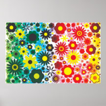 Psychedelic 60s Red Green Flowers Pattern Posters
