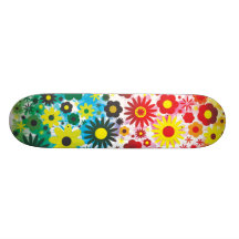 Psychedelic 60s Red Green Flowers Pattern Skate Decks