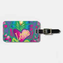 Psychedelic Floral Heart Bag Tags