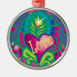 Psychedelic Floral Heart Christmas Ornament