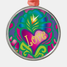 Psychedelic Floral Heart Christmas Ornament