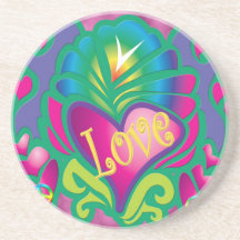 Psychedelic Floral Heart Coaster