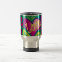 Psychedelic Floral Heart Coffee Mugs