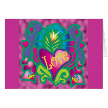 Psychedelic Floral Heart Greeting Cards