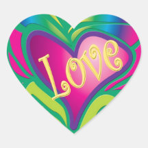 Psychedelic Floral Heart Heart Stickers