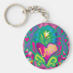 Psychedelic Floral Heart Key Chains