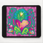 Psychedelic Floral Heart Mousepads