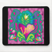 Psychedelic Floral Heart Mousepads