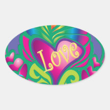 Psychedelic Floral Heart Oval Sticker