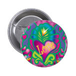 Psychedelic Floral Heart Pinback Button