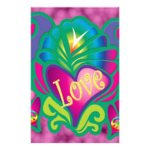Psychedelic Floral Heart Stationery Design