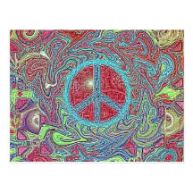Psychedelic Groovy Trippy Peace Sign Post Cards