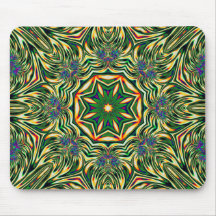 Psychedelic Kaleidoscope 1 green abstract pattern Mouse Pads